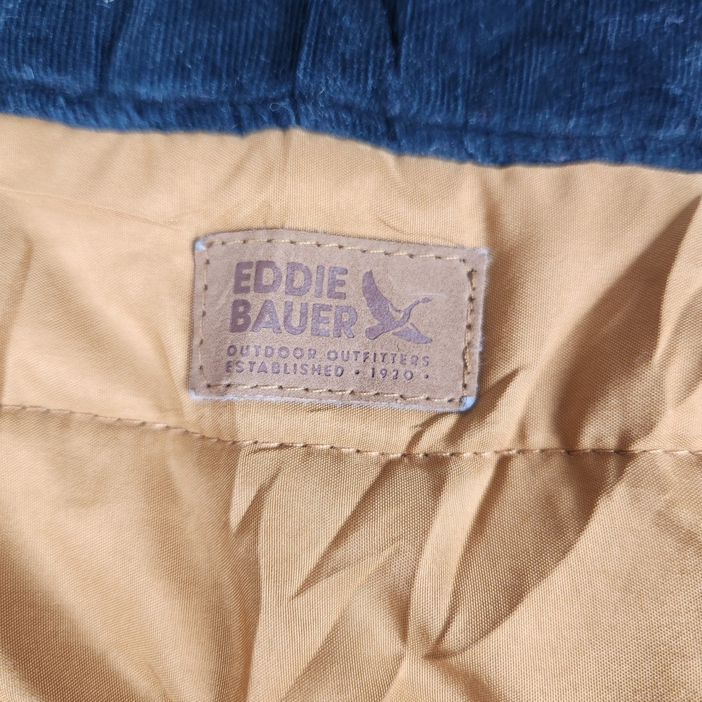 Eddie Bauer Puffer Vest Kids 4T Yellow Navy Blue Colorblock Corduroy Yoke Zip Up - Picture 3 of 8